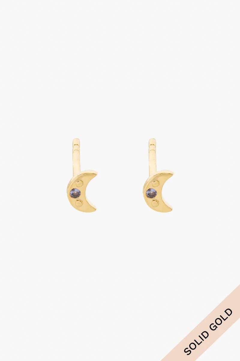 Midnight moon stud 14k solid gold - Image 8