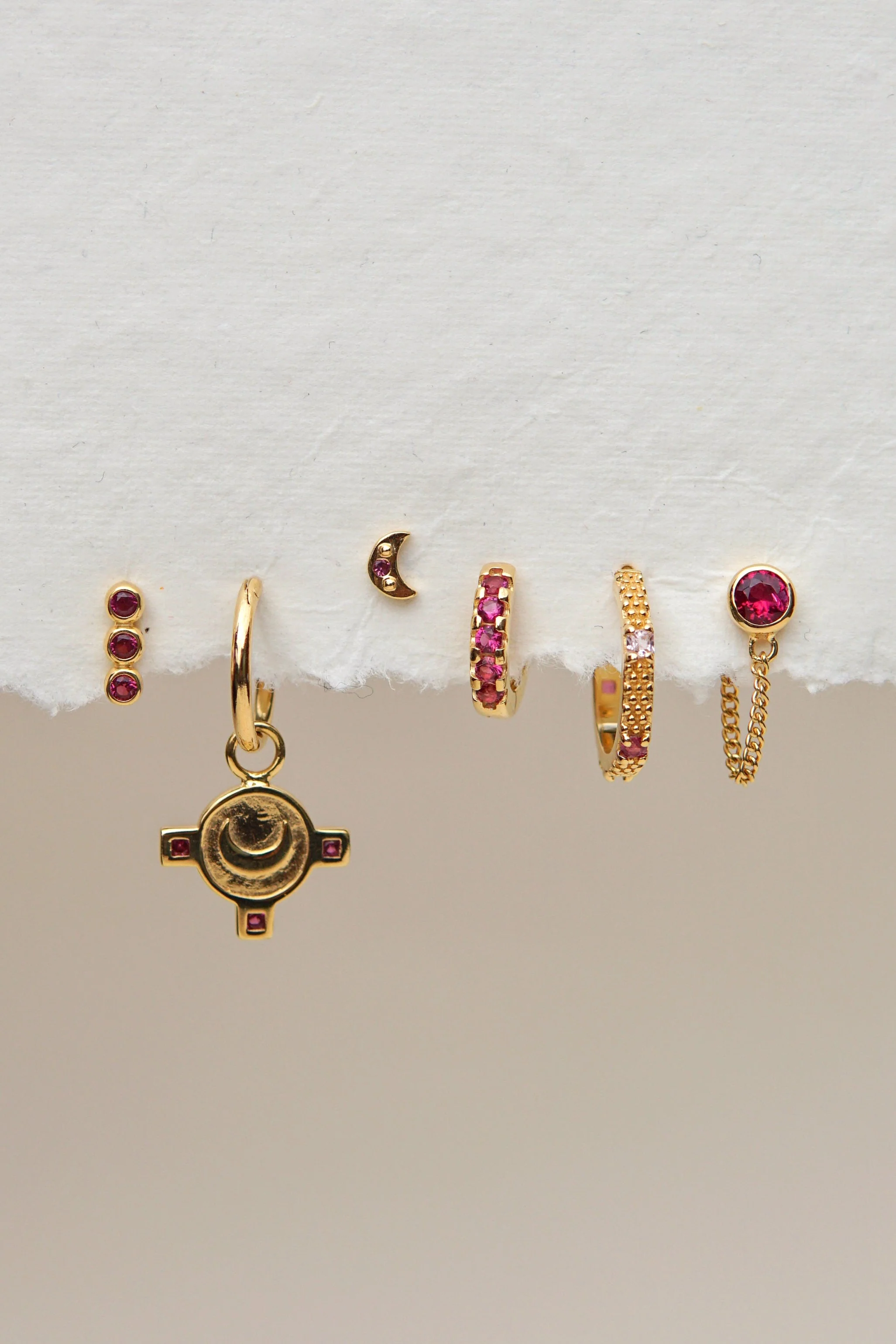 Fuchsia moon stud 14k solid gold - Image 4