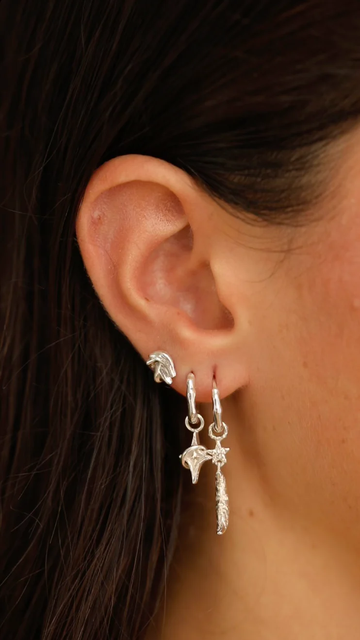 Moon & Star Earring Silver - Image 2
