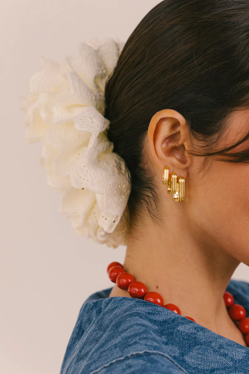 Textured Ovate Hoops Gold Plated (17mm) - Image 2