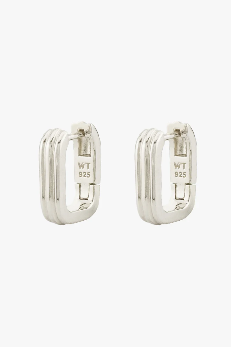 Textured Ovate Hoops Silver (14mm) - Image 2