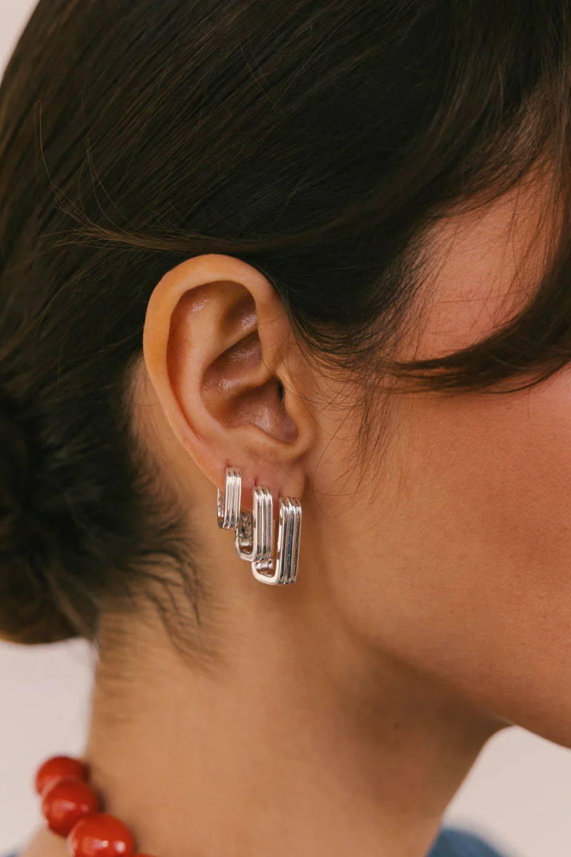 Textured Ovate Hoops Silver (14mm) - Image 3