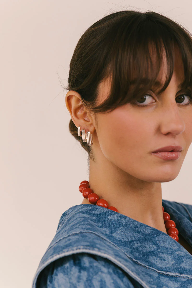 Textured Ovate Hoops Silver (17mm) - Image 4