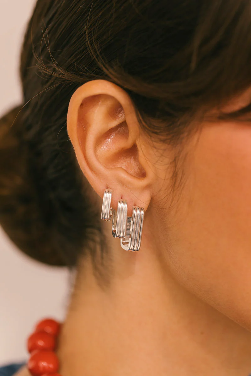 Textured Ovate Hoops Silver (17mm) - Image 6