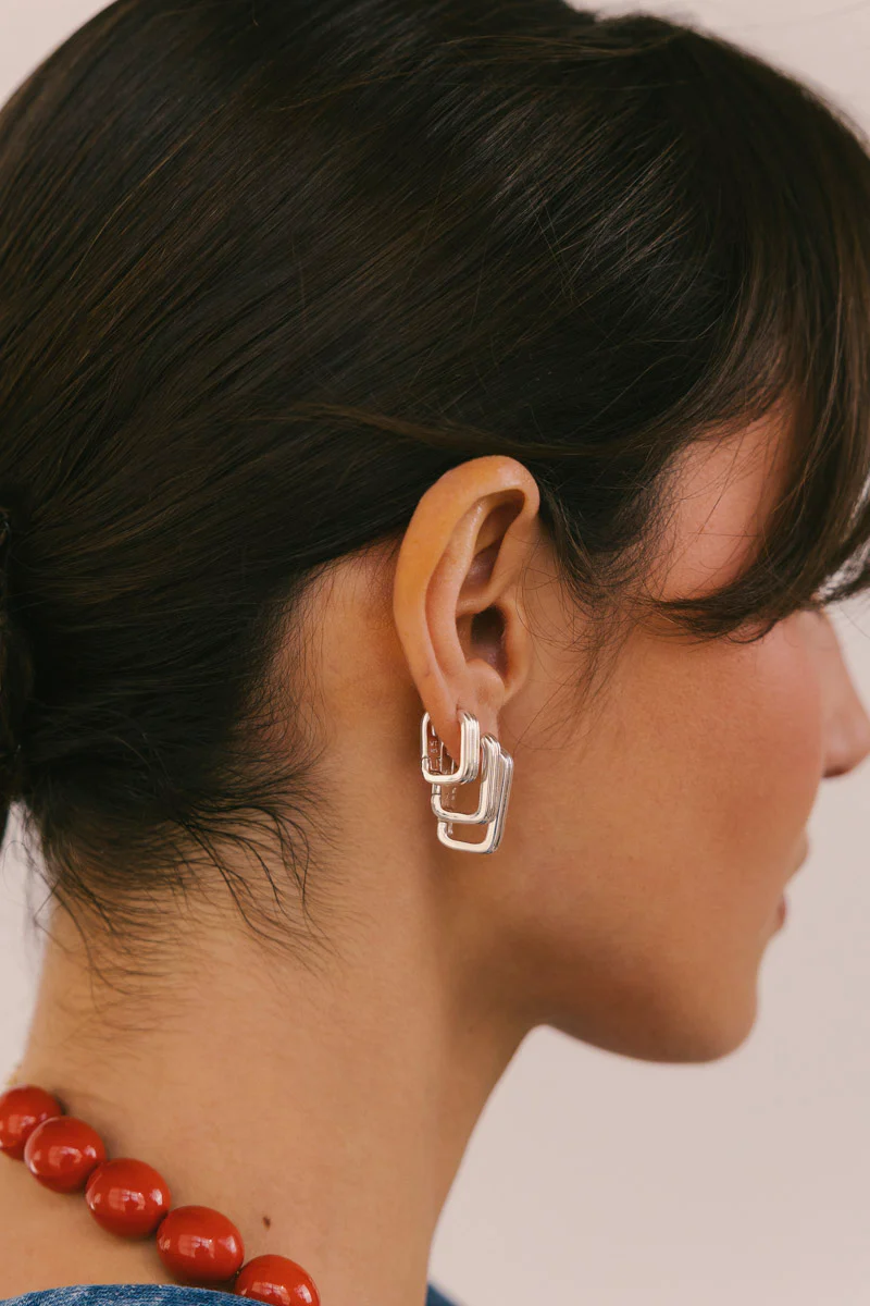 Textured Ovate Hoops Silver (20mm) - Image 4