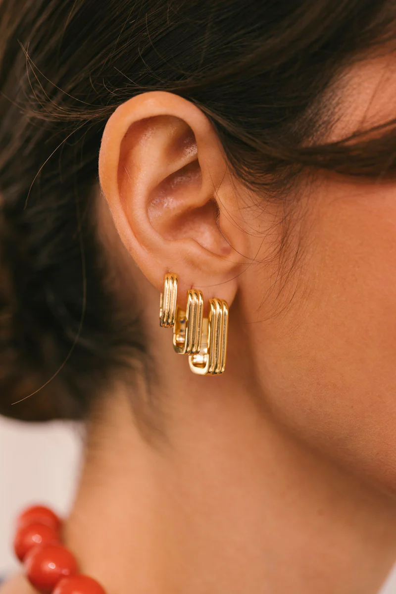 Triple Textured Ovate Hoops Set Gold Plated - Image 3